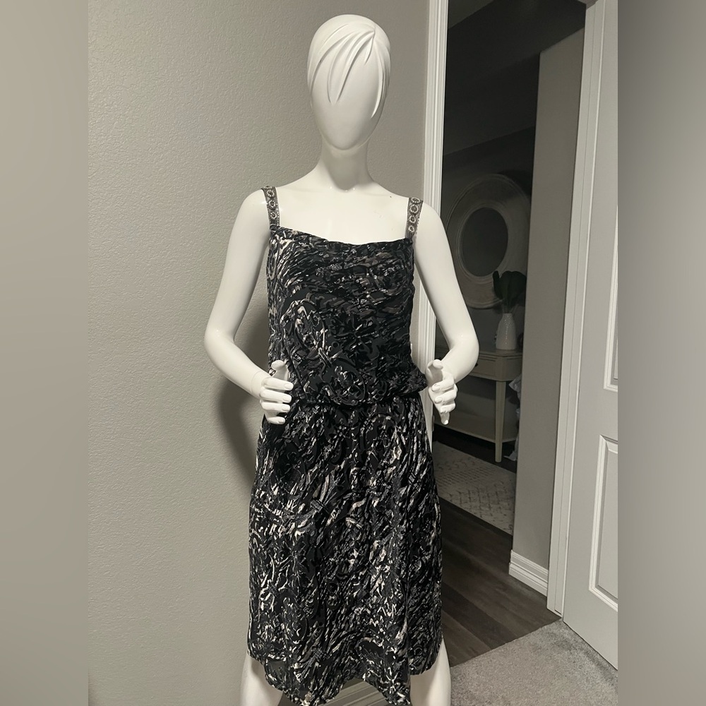 Badgley Mischka Foiled  Blouson Dress Beaded Straps size 4